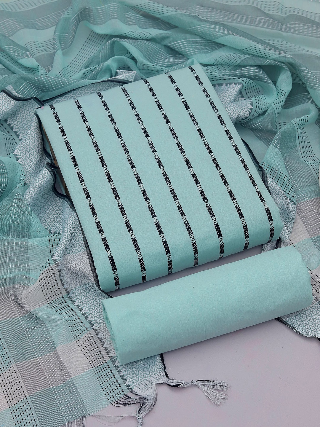 

SHADOW & SAINING Geometric Woven Design Unstitched Dress Material, Sea green