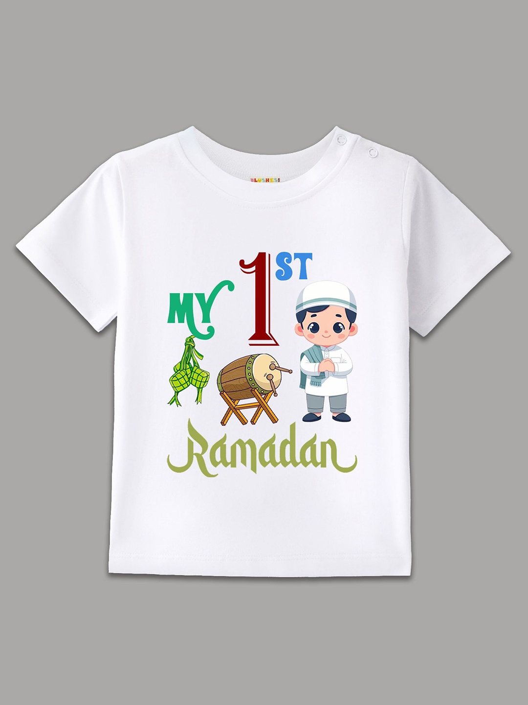 

BLUSHES Kids Graphic Printed Round Neck Cotton T-shirt, White