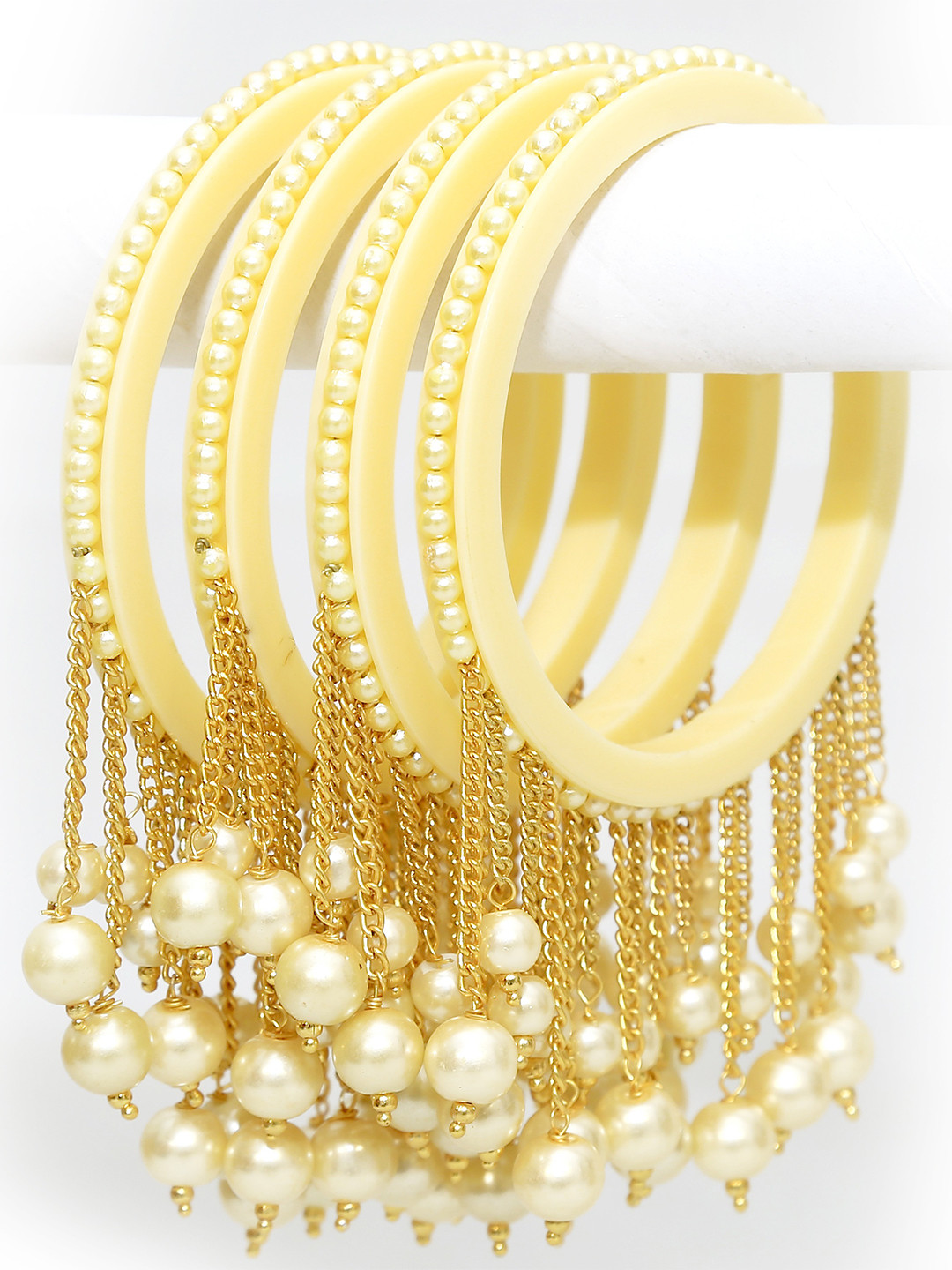

Zindura Pack Of 2 Gold-Plated Pearl Beaded Bangles, Beige