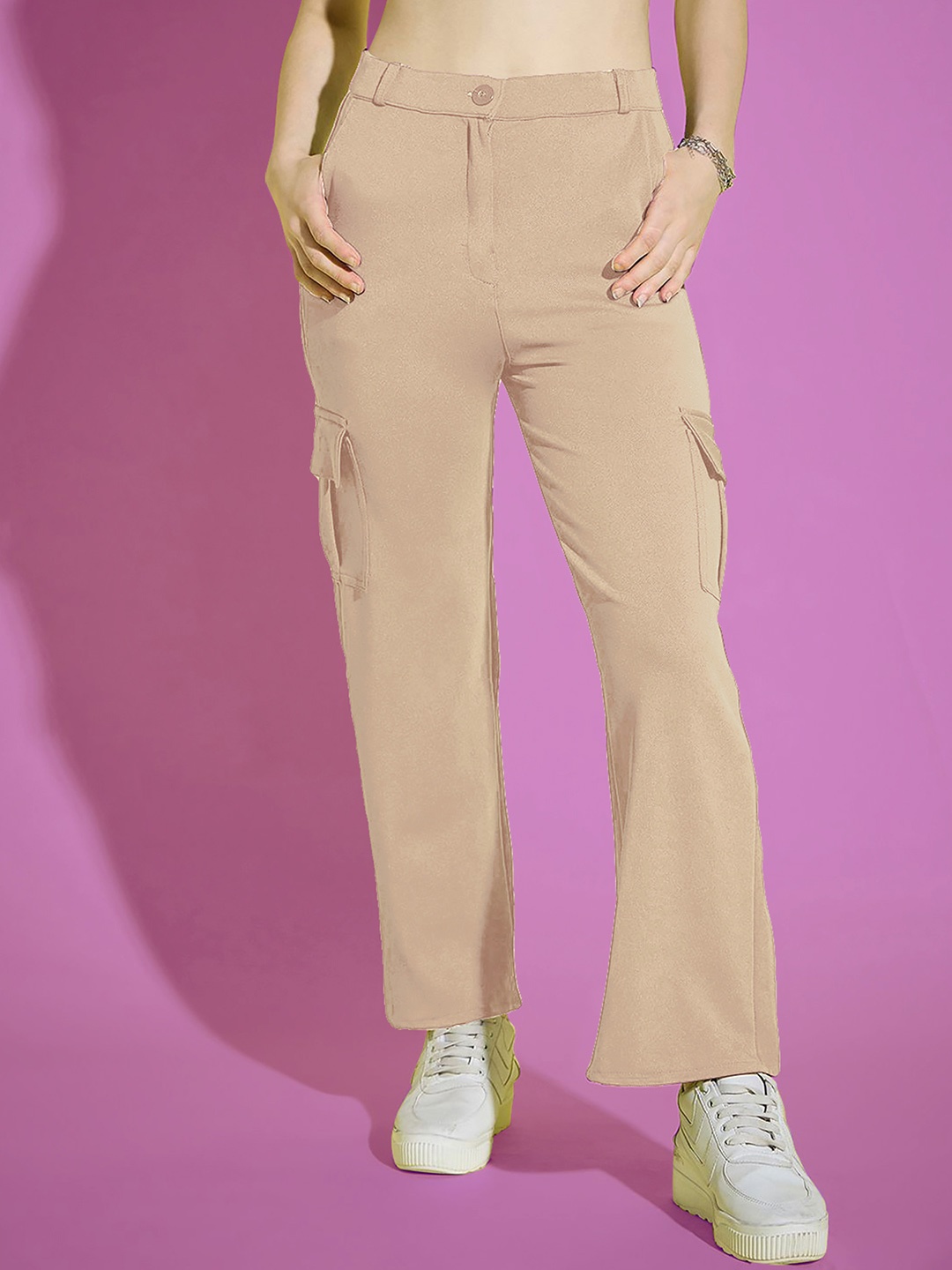 

Dream Beauty Fashion Women Loose Fit High-Rise Easy Wash Cargos Trousers, Beige