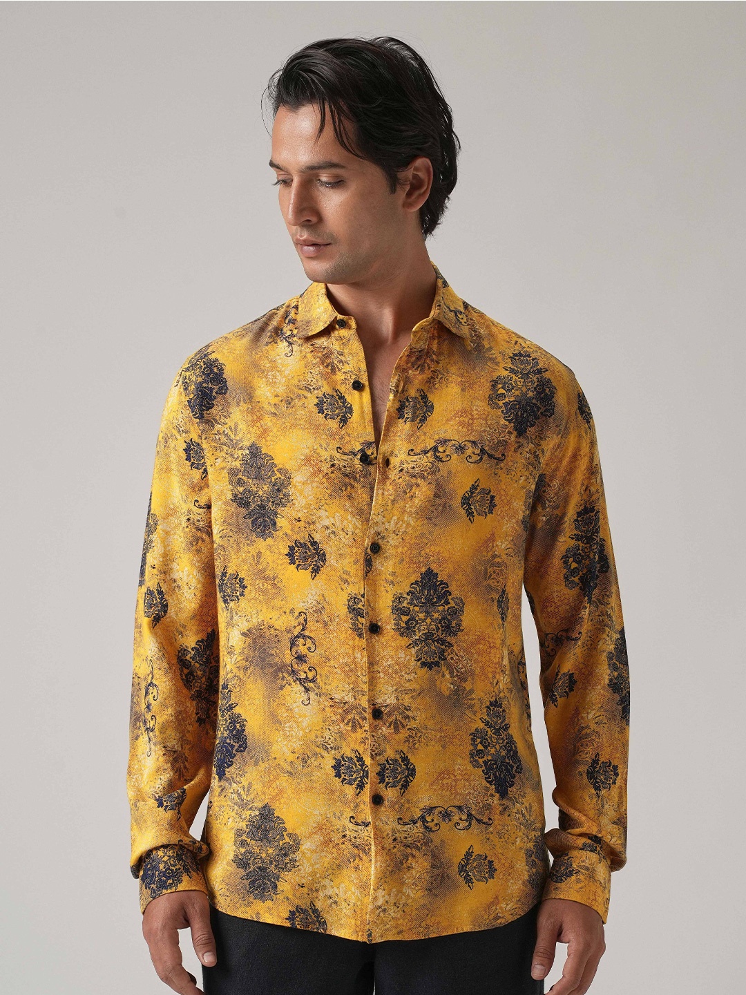 

Banana Club Men Classic Slim Fit Floral Printed Casual Shirt, Mustard