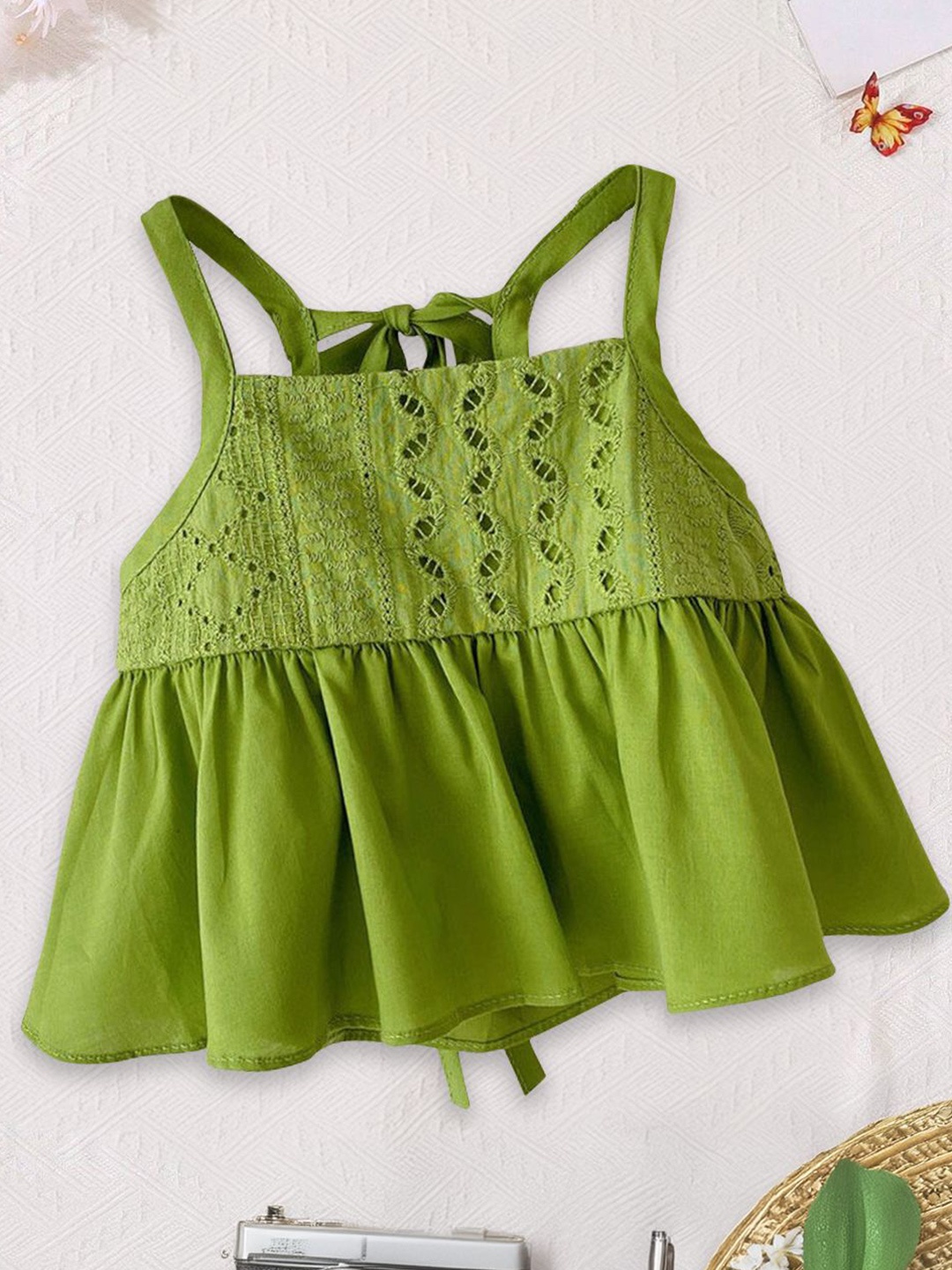 

FOREVER FRIDAY Girls Pure Cotton Shoulder Straps Neck Regular Top, Green