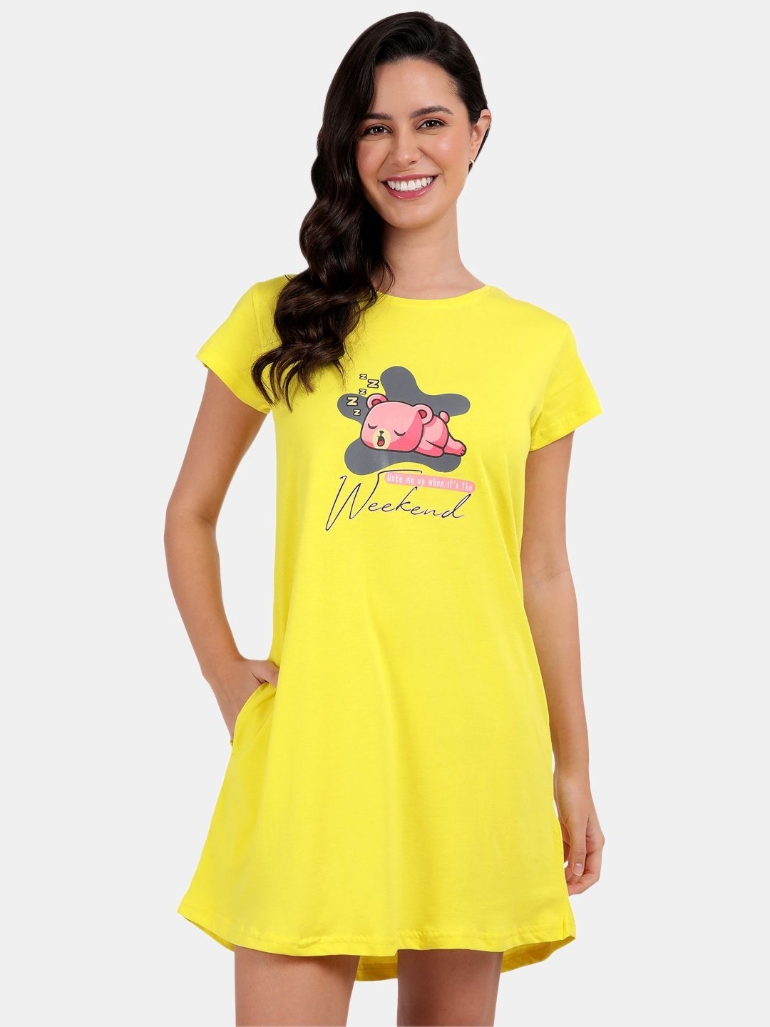 

SNAPPY B Women Graphic Printed Round Neck Cotton T-shirt, Yellow