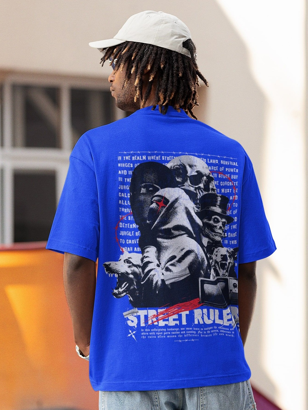 

Edyssa Men Graphic Printed Round Neck Cotton Oversized T-shirt, Blue