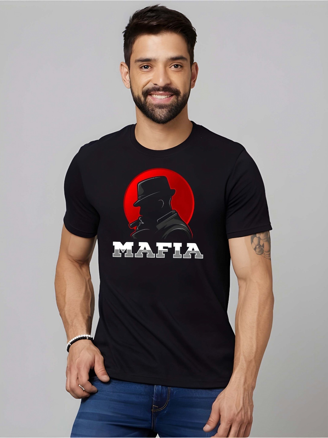 

THE BEETEL HOUSE Men Graphic Printed Round Neck Cotton T-shirt, Black