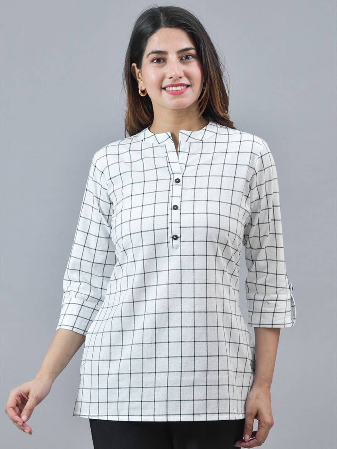 

ATARAH Women Checked Pure Cotton Kurti, White