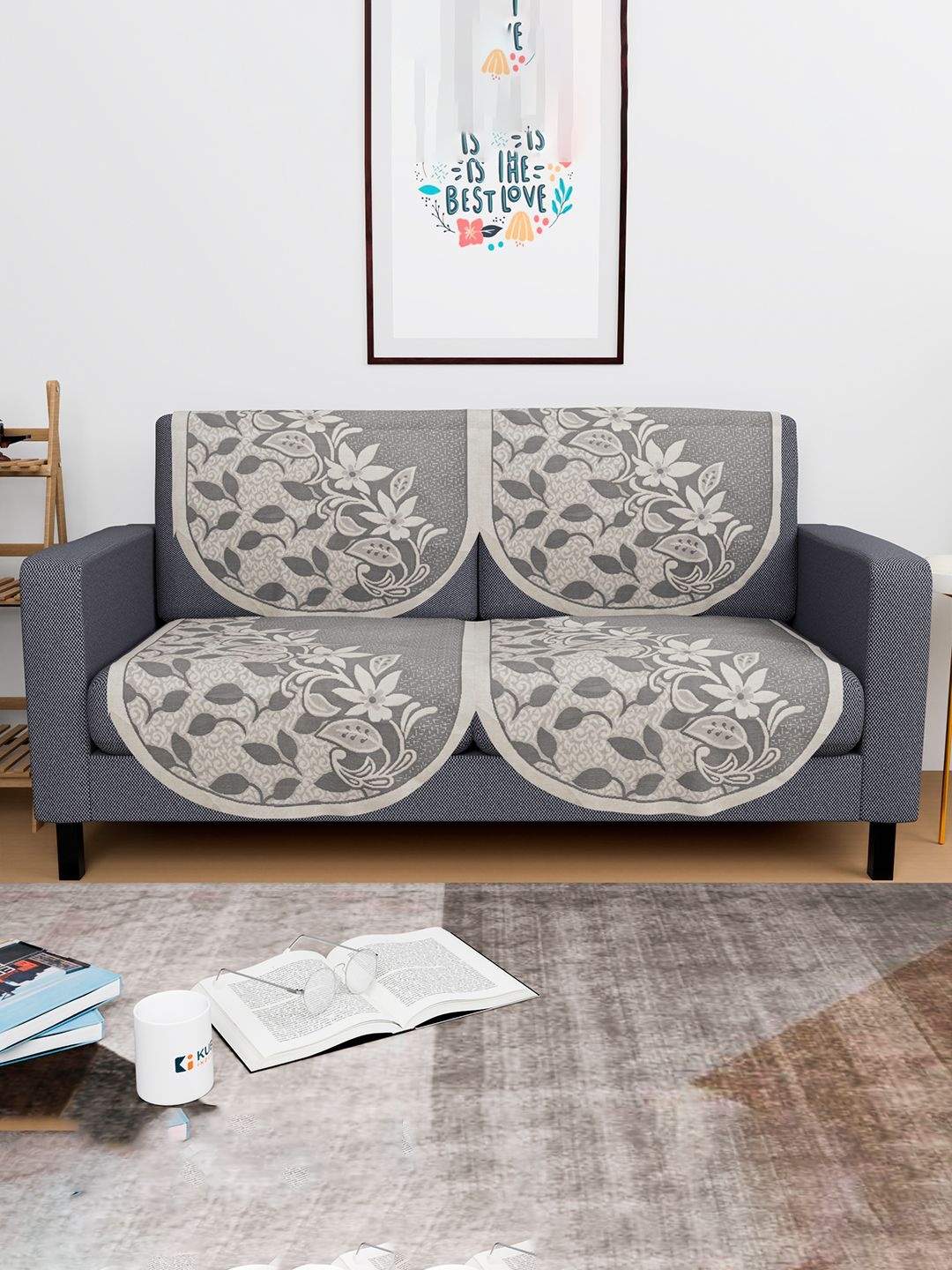 

Kuber Industries Grey & Beige 4 Pieces Self Design Cotton Sofa Covers