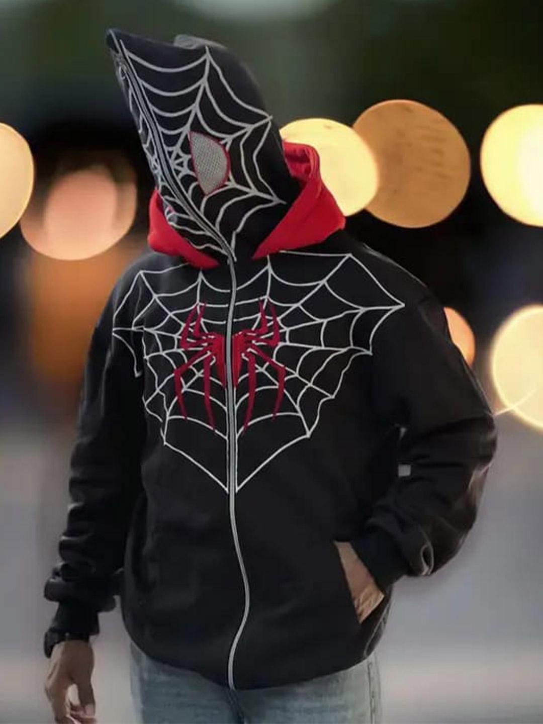 

STYLEVERSE Men Face Mask Spider Printed Lightweight Bomber Jacket, Black