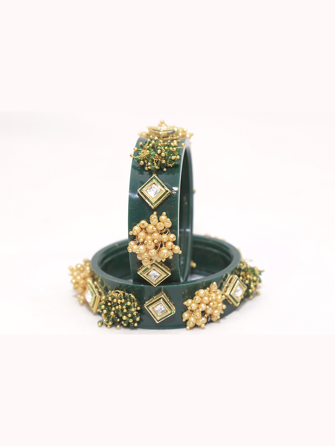 

Zindura Pack Of 2 Gold-Plated Pearls Studded & Beaded Bangles