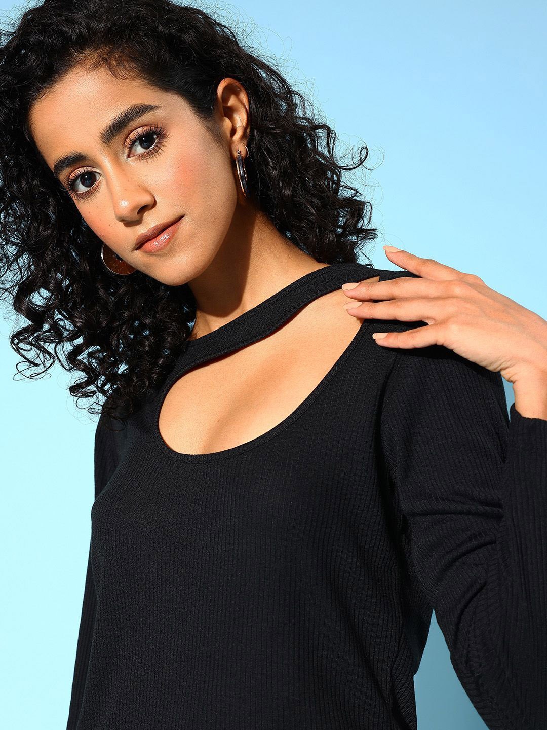 

all about you Cut Out Detail Round Neck Top With Trouser, Black