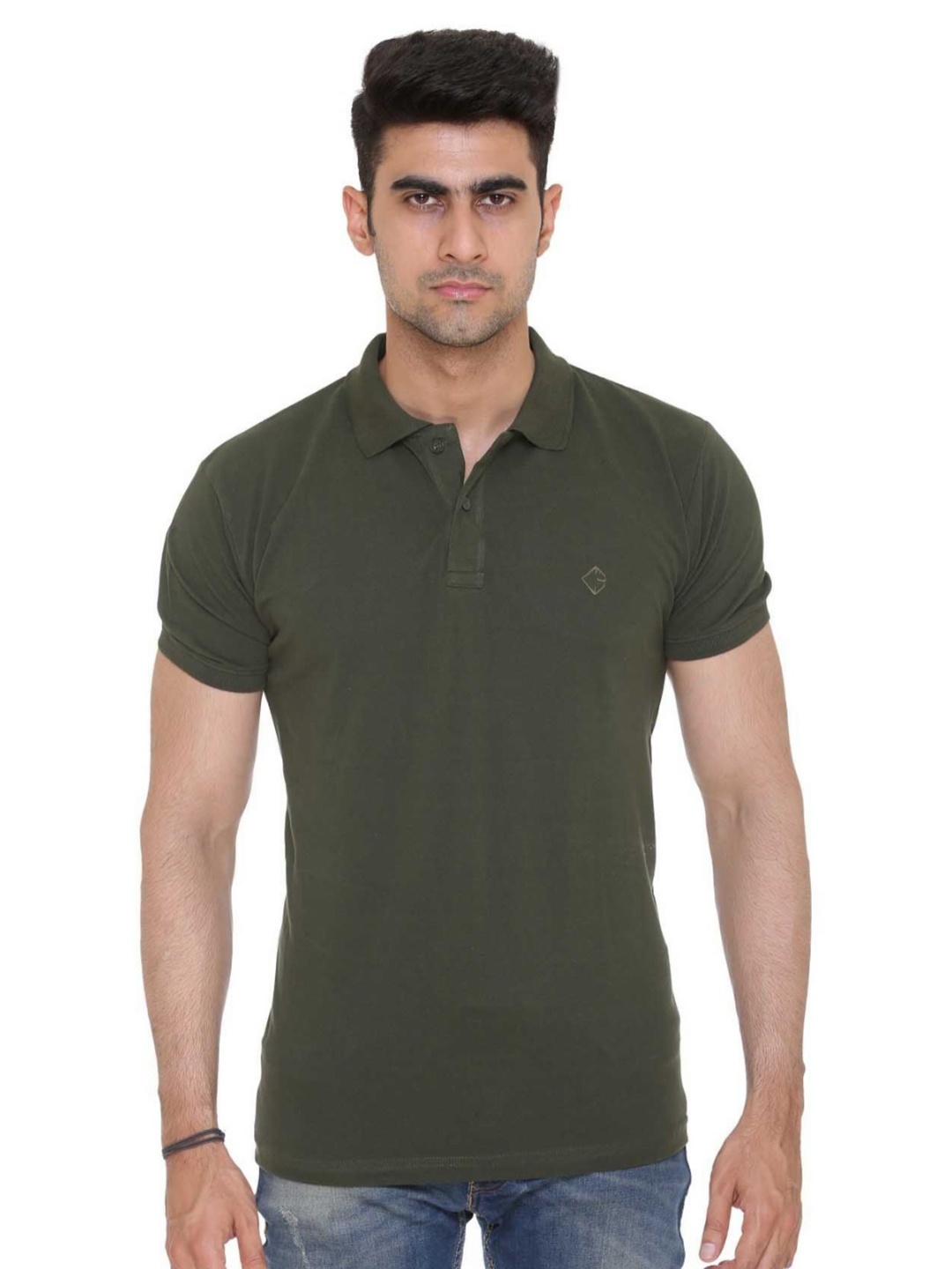

Colors and Blends Polo Collar Cotton T-shirt, Green