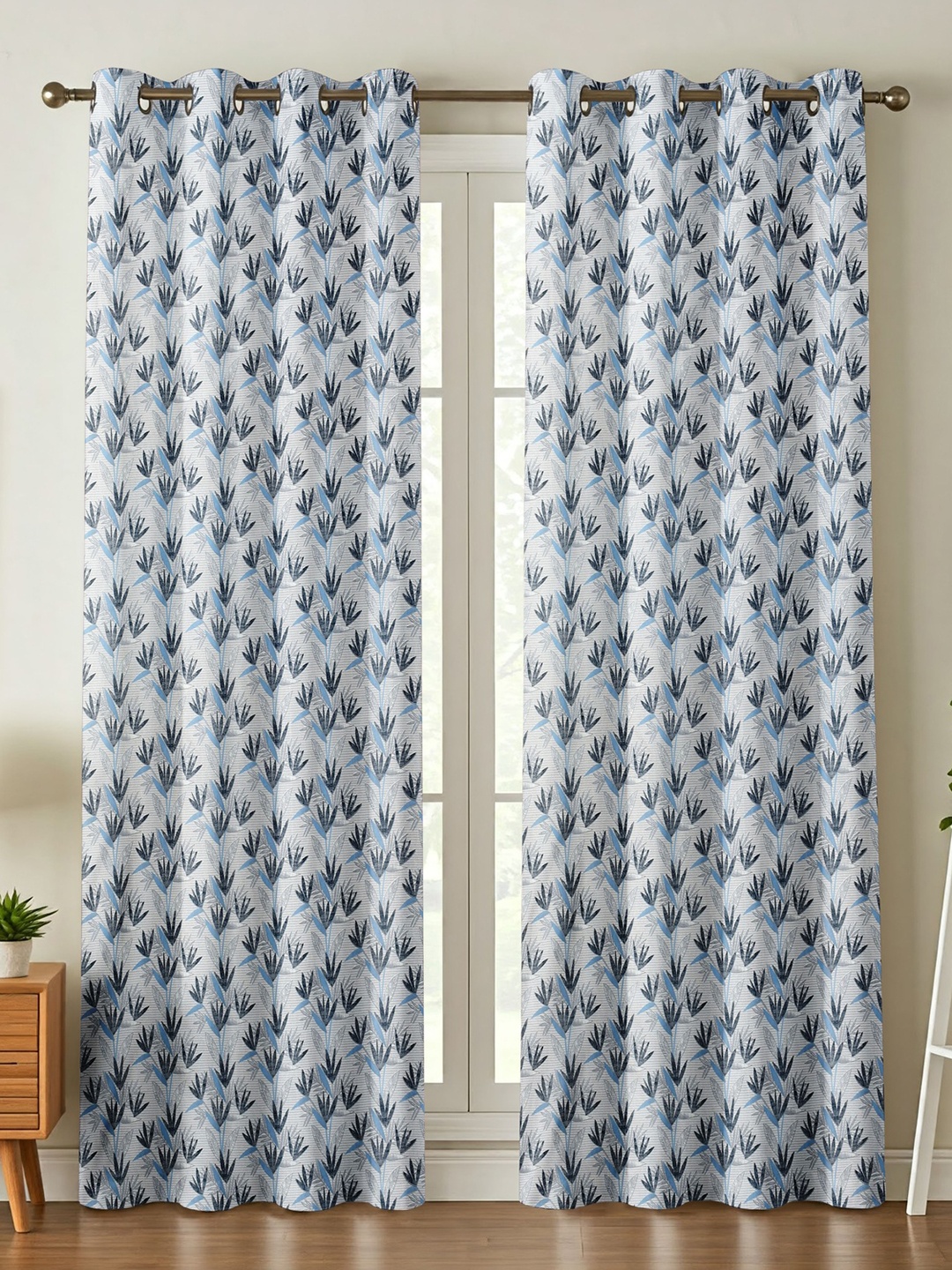 

Galaxy Home Decor Blue 2 Pieces Floral Printed Window Curtain