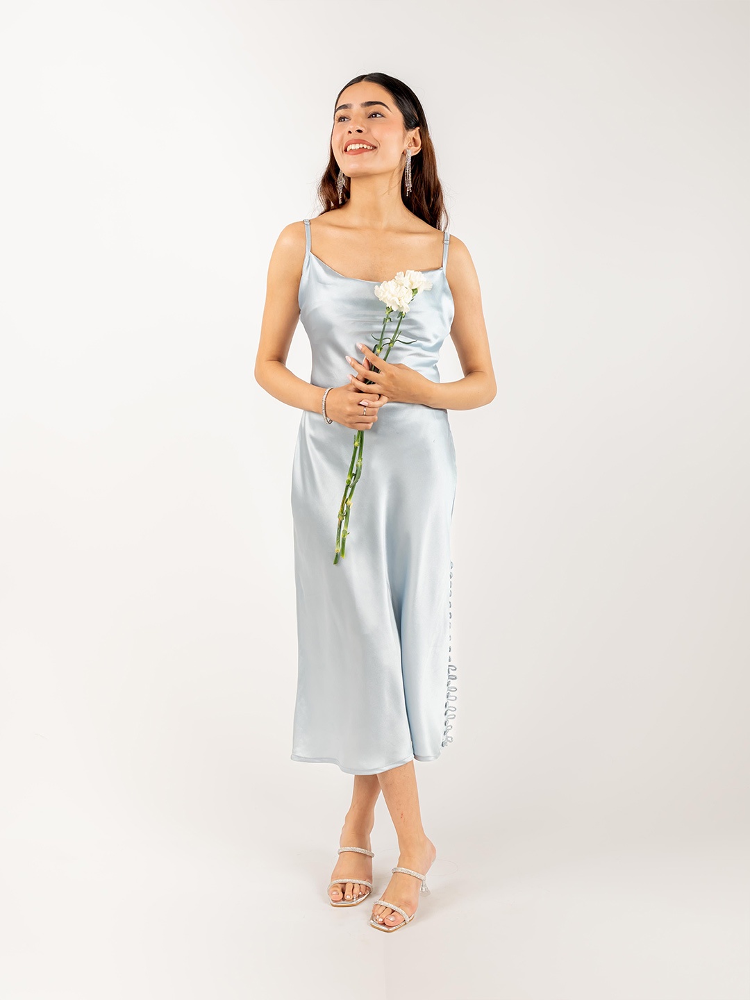 

MONOMEE Women Shoulder Straps Slip Dress, Blue