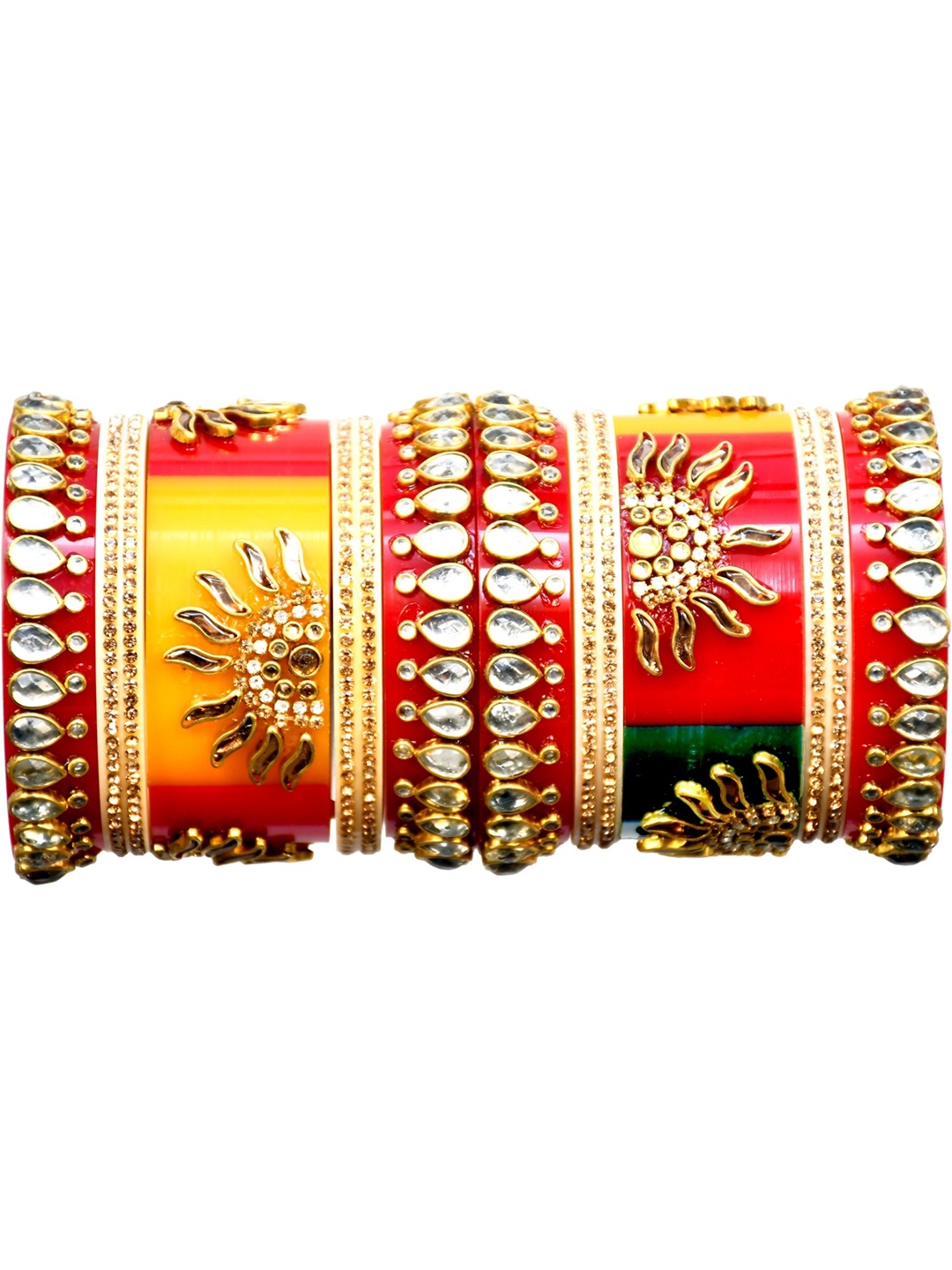 

Zindura Set Of 2 Gold Plated Stone Studded & Beaded Bangles