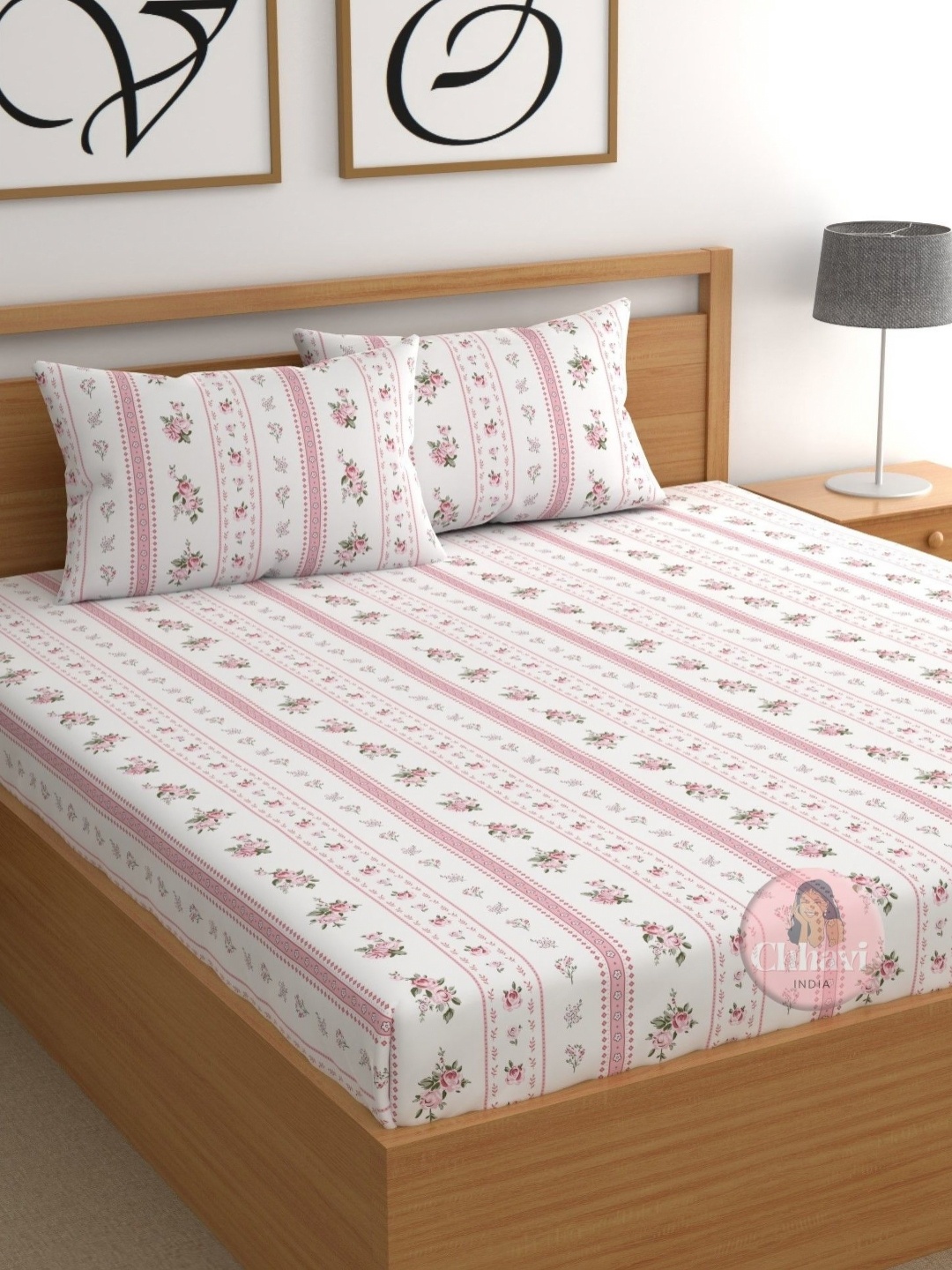 

CHHAVI INDIA White & Pink Floral 210 TC Microfiber Queen Bedsheet Set 2.50 m x 2.25 m