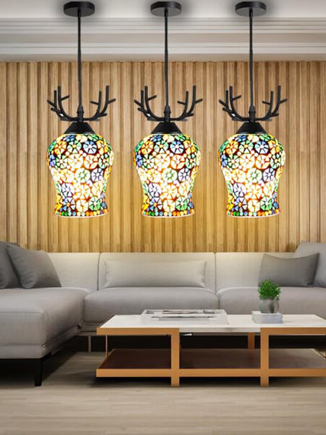 

GAUVIK Blue & Green Printed Glass Ceiling Lamp