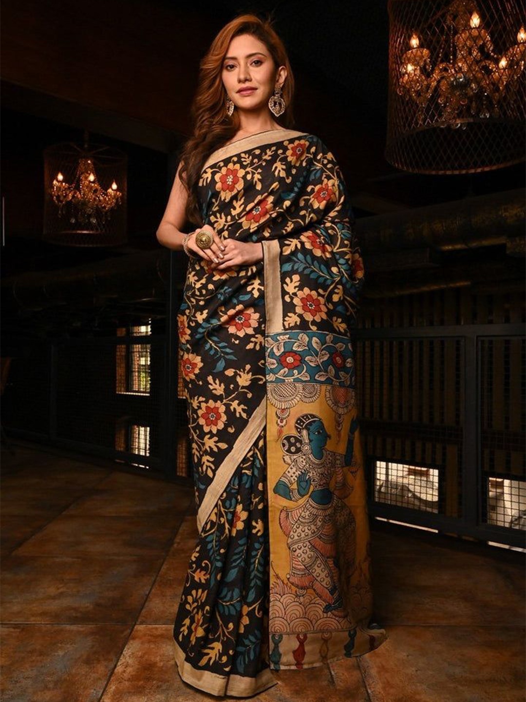 

Mitera Floral Pure Cotton Saree, Black