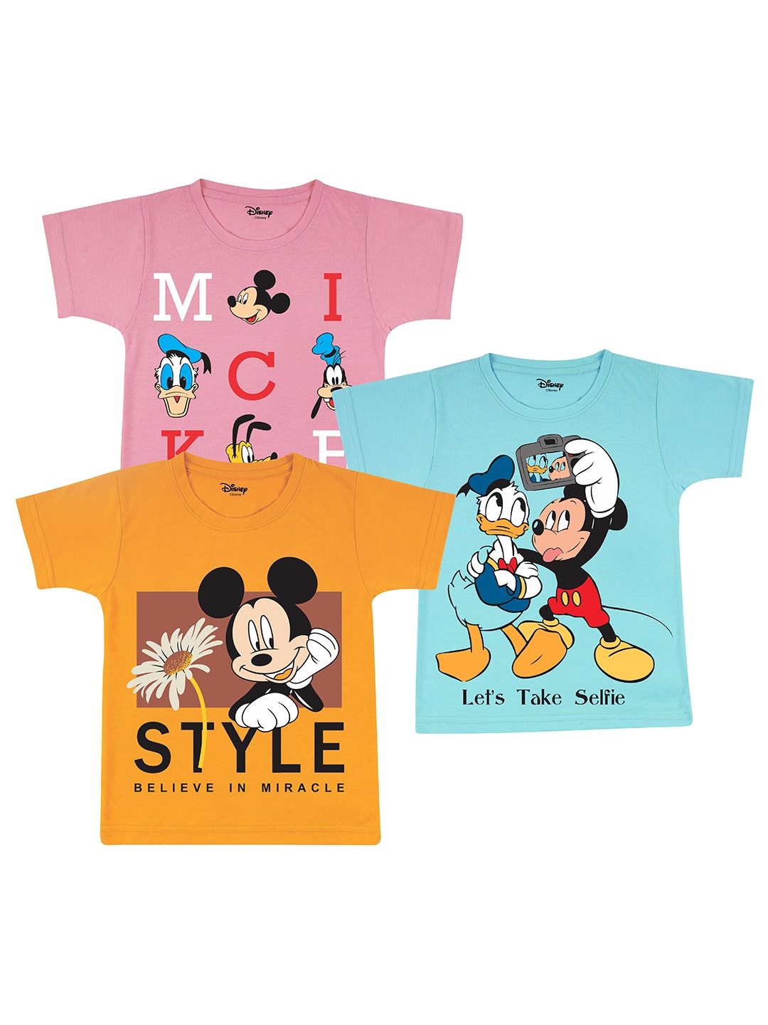 

Disney By Miss and Chief Boys Pack of 3 Mickey Mouse Bio Finish Printed Cotton T-shirts, Pink