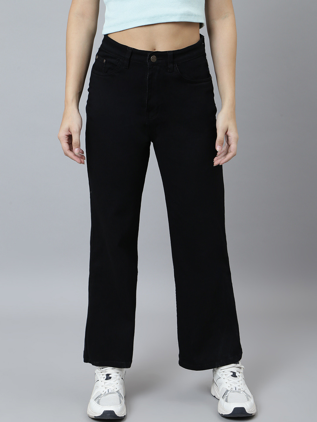 

Mast & Harbour Women Wide Leg High-Rise Stretchable Jeans, Black