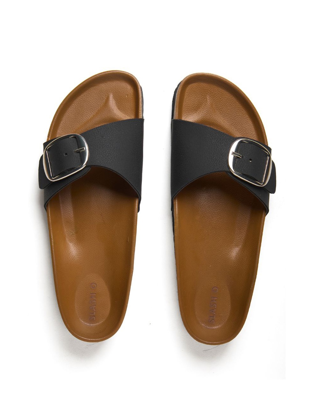 

Slash O Women Buckles Open Toe Flats, Black