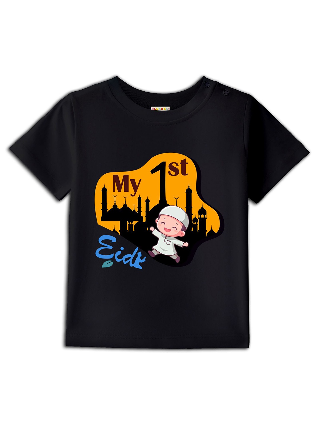 

BLUSHES Kids Graphic Printed Round Neck Cotton T-shirt, Black
