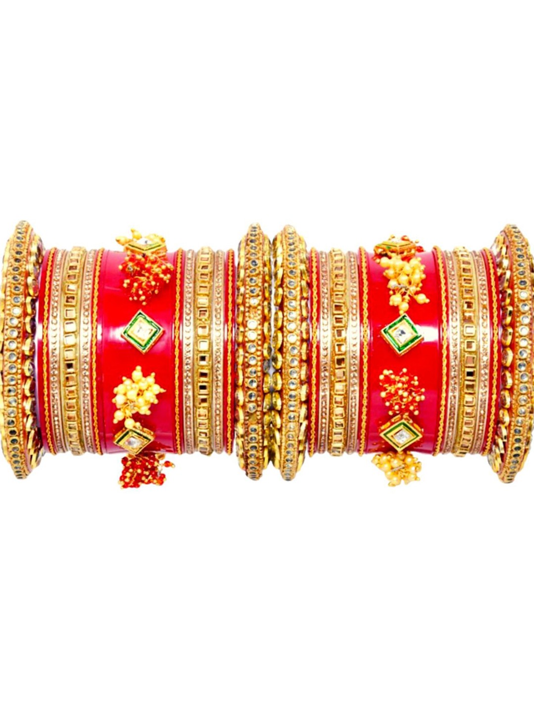 

Zindura Set Of 2 Gold-Plated American Diamond Kundan Studded & Beaded Chuda Bangles
