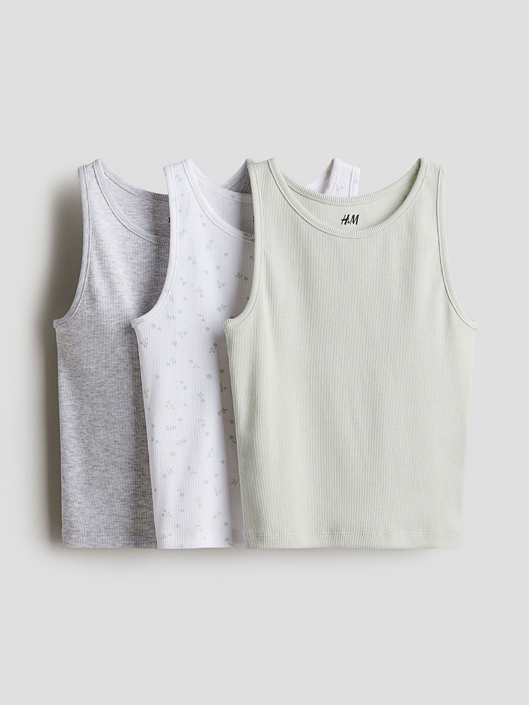 

H&M Girls 3-Pack Cotton Vest Tops, Green