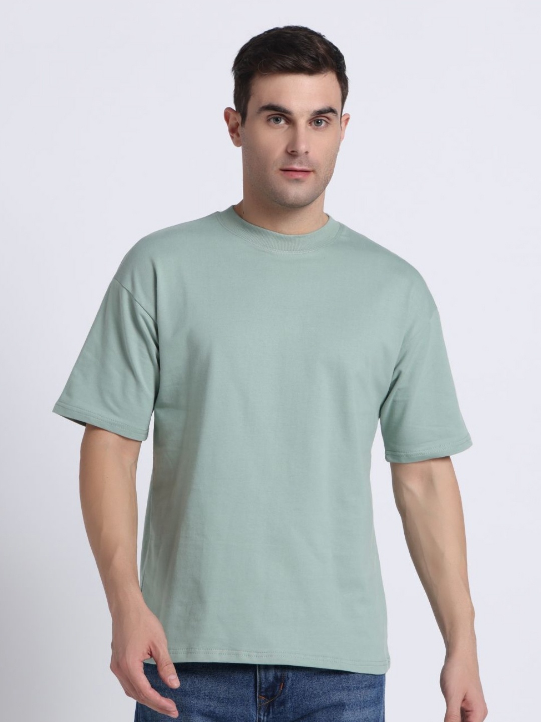 

Clevion Men Solid Round Neck Cotton Relaxed Fit T-shirt, Green