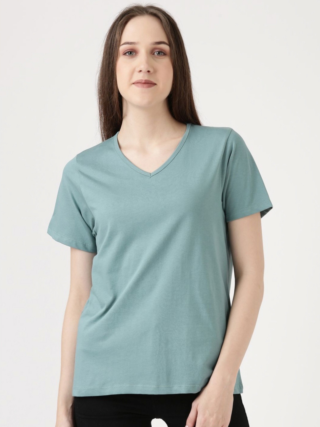 

FILMODE V-Neck Extended Sleeves Bio Finish Pockets T-shirt, Turquoise blue