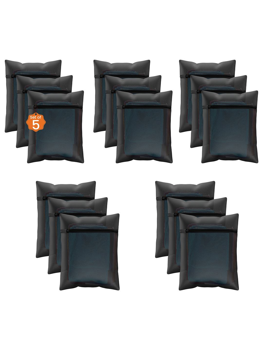 

Kuber Industries Black 15 Pieces Reusable Rectangular Durable Laundry Bags With Zipper