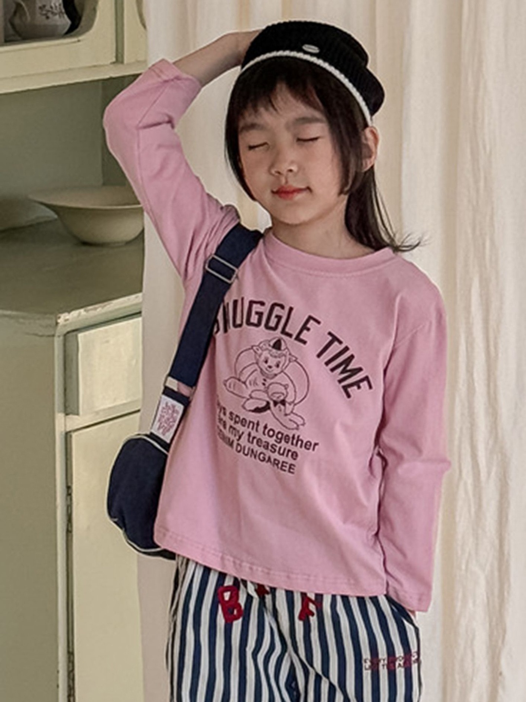 

LULU & SKY Girls Typography Printed Round Neck Cotton Relaxed Fit T-shirt, Pink