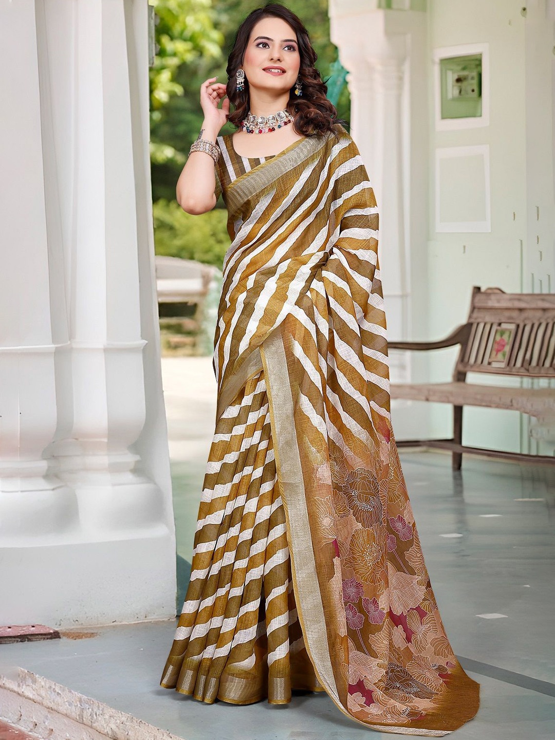 

Sarvada Striped Pure Cotton Saree, Brown