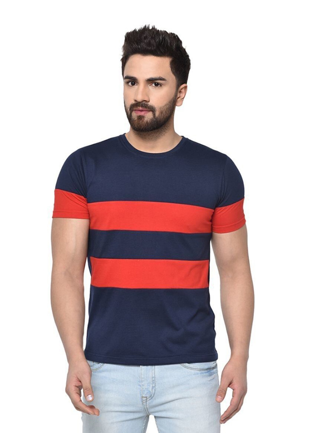 

Unicus Apparel Striped Round Neck Cotton T-shirt, Blue