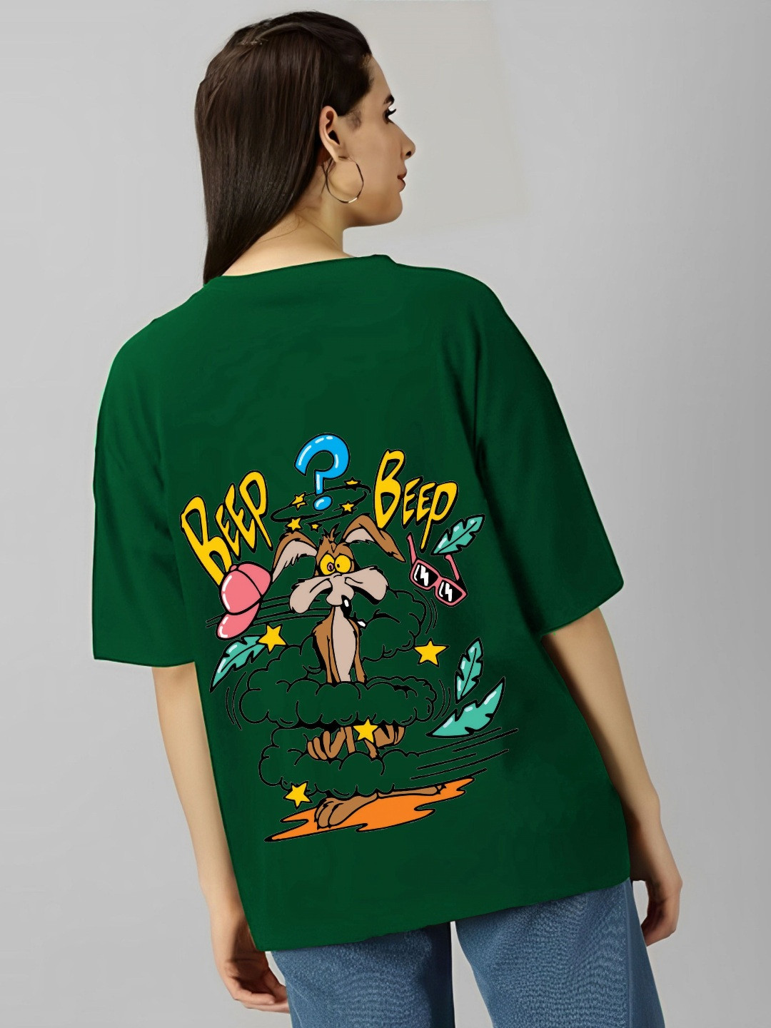 

kintu parantu Women Graphic Printed Round Neck Cotton Oversized T-shirt, Green