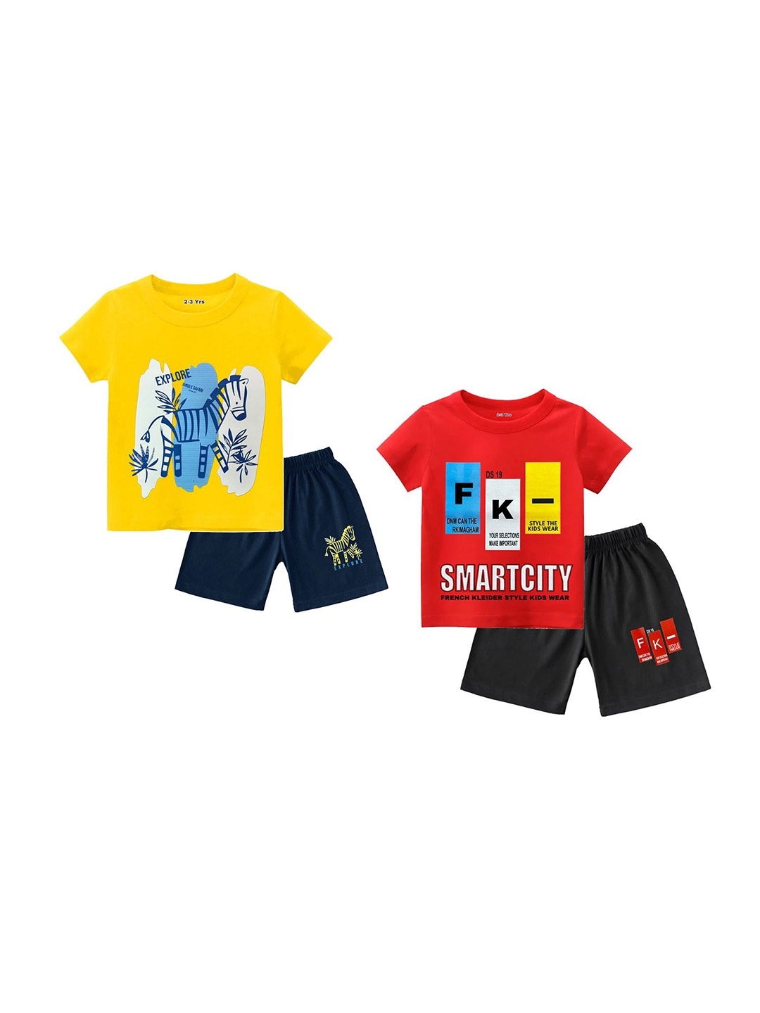 

Tik Tok WEARS Boys Pack Of 2 Graphic Printed Pure Cotton T-shirt With Shorts, Red