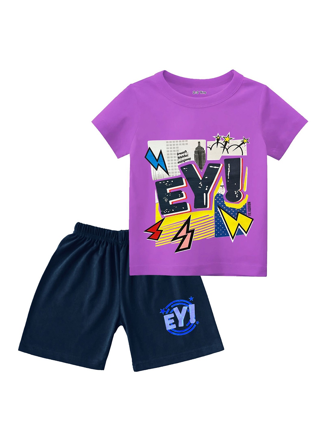 

Tik Tok WEARS Boys Graphic Printed Pure Cotton T-shirt With Shorts, Purple