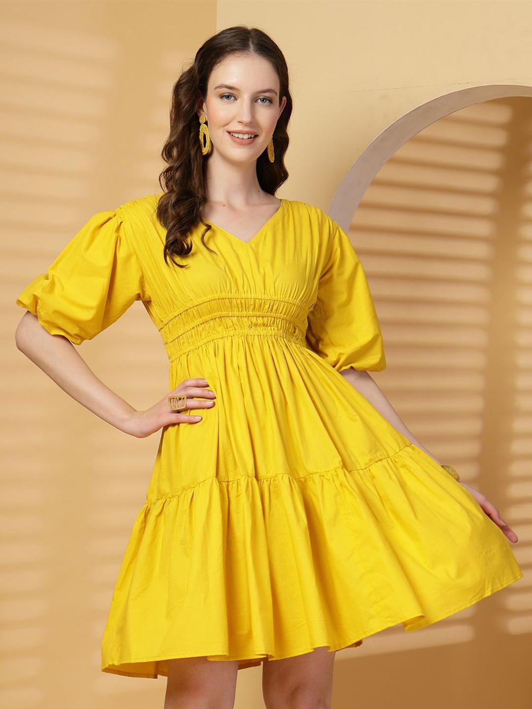 

all about you Women Empire Cotton Dress, Yellow