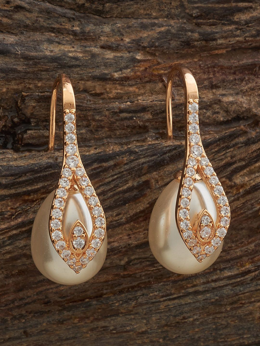 

Kushal's Fashion Jewellery Gold Plated Zircon Studded Spherical Drop Earrings
