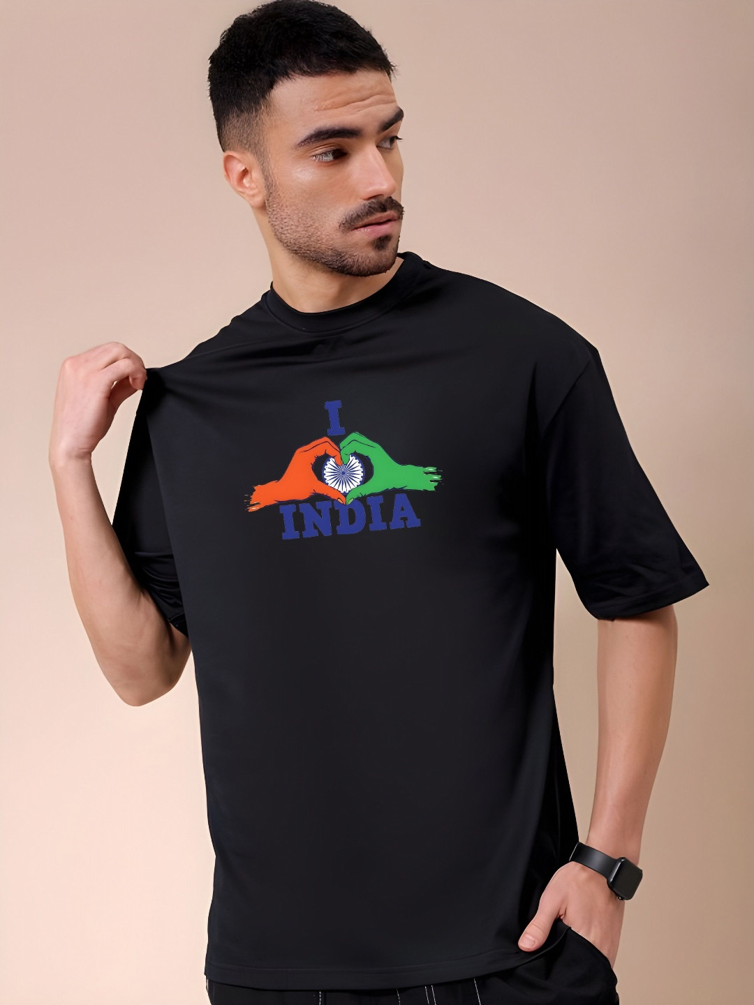 

THE BEETEL HOUSE Men Drop-Shoulder Sleeves T-shirt, Black