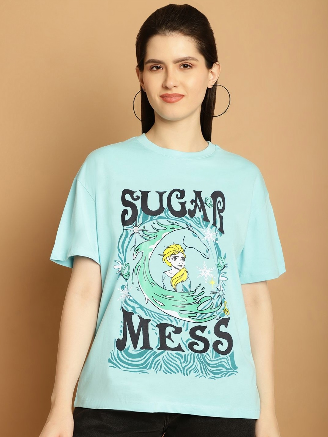 

Tromko Graphic Printed Round Neck Short Sleeves Cotton Oversized T-shirt, Blue
