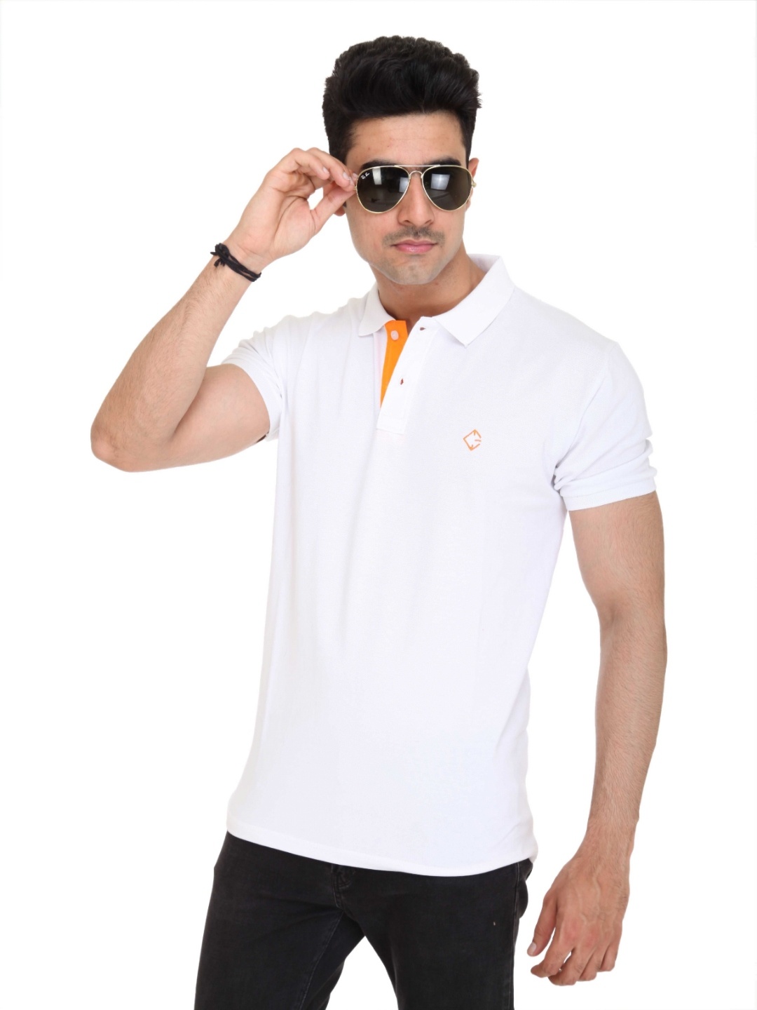 

Colors and Blends Polo Collar Cotton T-shirt, White