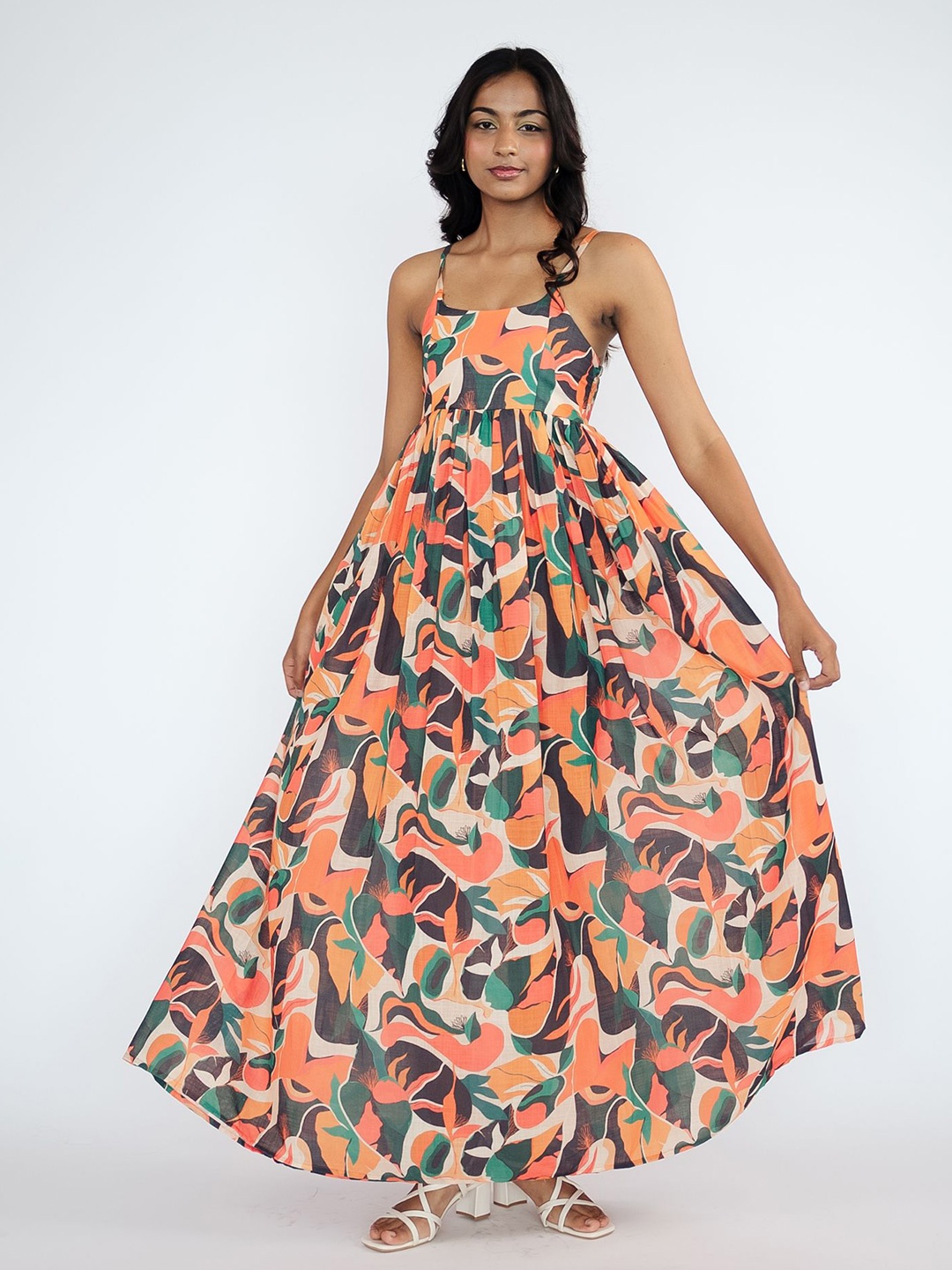 

Prarthana Fashion Wear Women Abstract Printed Shoulder Straps Neck Maxi Dress, Multi