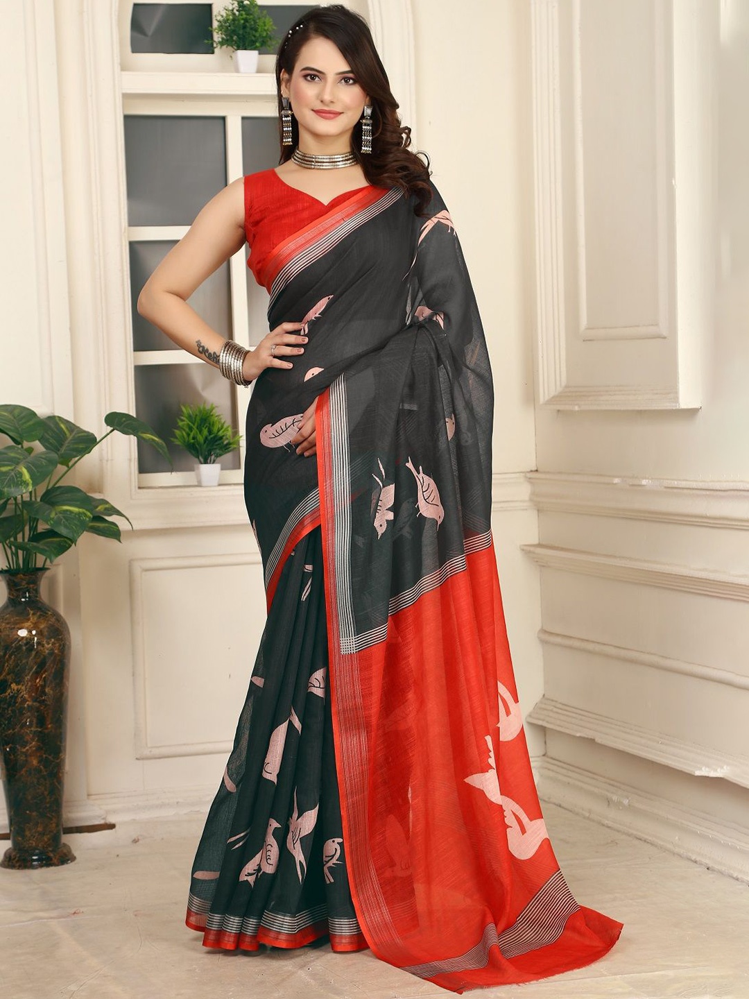 

Sarvada Printed Pure Cotton Saree, Black
