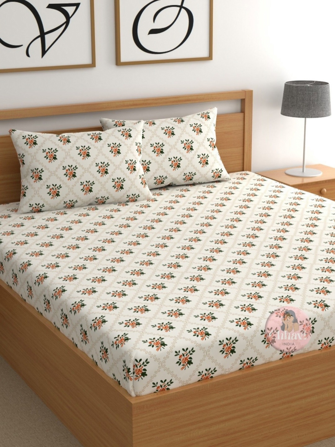 

CHHAVI INDIA White & Green Floral 210 TC Microfiber Queen Bedsheet Set 2.50 m x 2.25 m