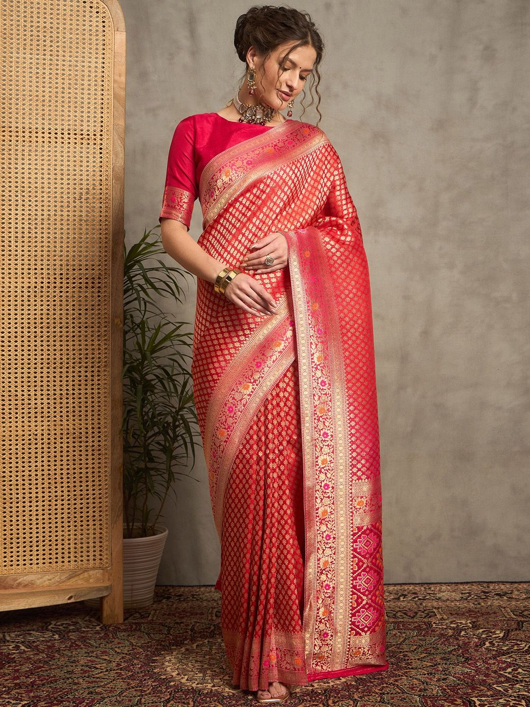 

Anouk Woven Design Zari Banarasi Saree, Red