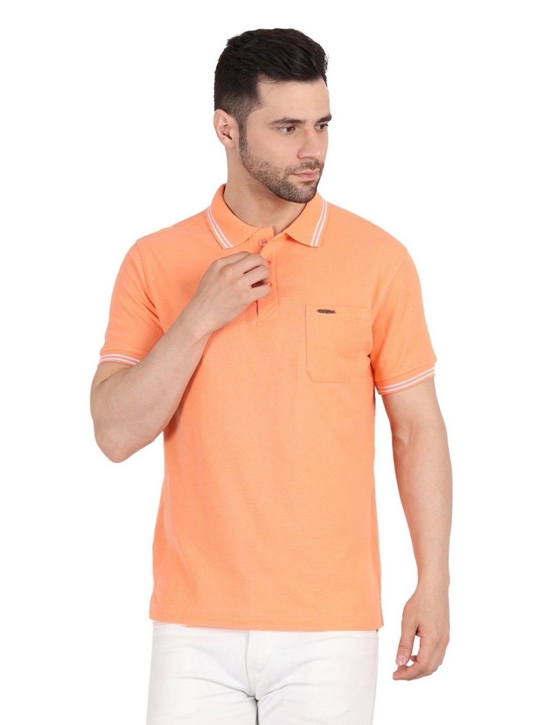 

EAZY Polo Collar Pockets Regular Fit Cotton T-shirt, Orange