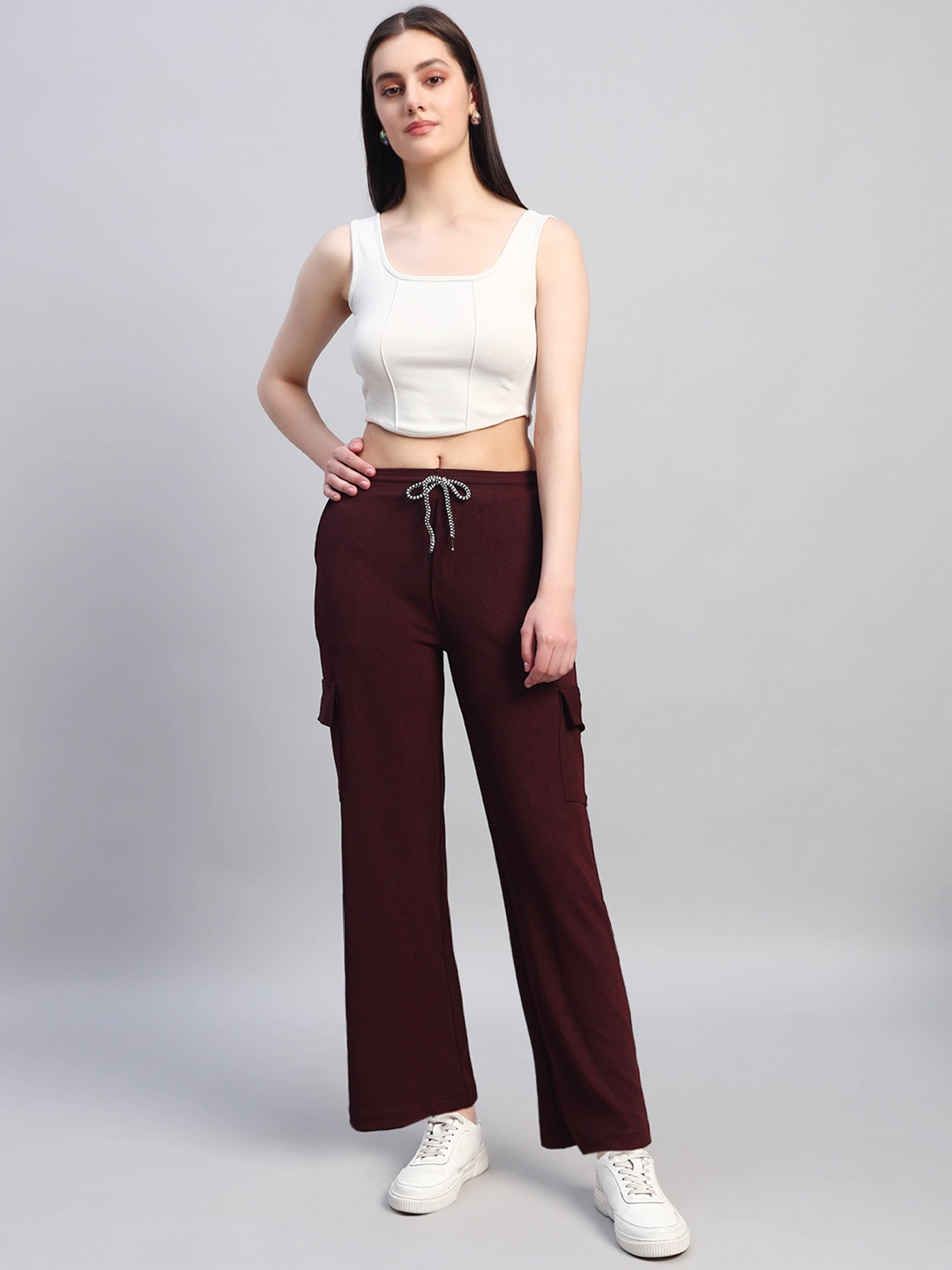 

DIZON Women Original Straight Fit Easy Wash Formal Trousers, Coffee brown