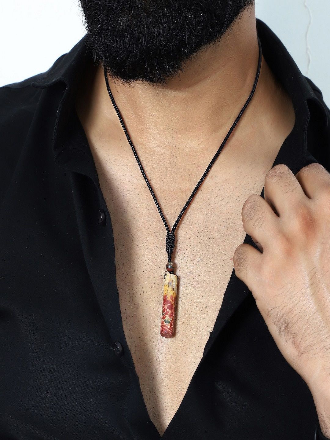 

Nirvana Stainless Steel Jasper Stones Studded Geometric Shaped Pendants, Red