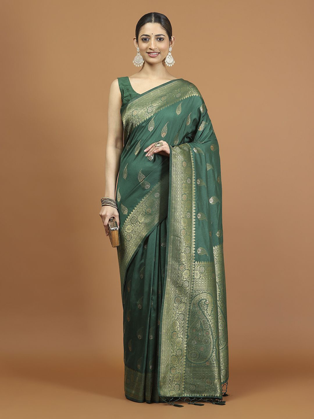 

Meena Bazaar Woven Design Zari Saree, Green