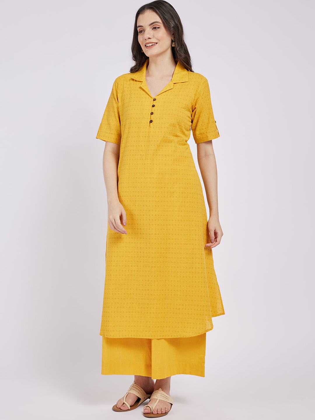 

Span A-line Printed Kurta, Yellow